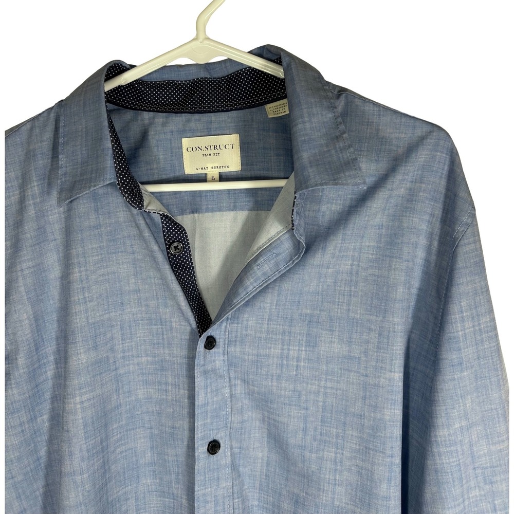CON.STRUCT Slim Fit 4-Way Stretch Long Sleeve Shirt Blue Mens Large‎ L